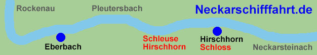 Neckarschifffahrt zwischen Eberbach, Pleutersbach, Schleuse Hirschhorn mit Schloss.